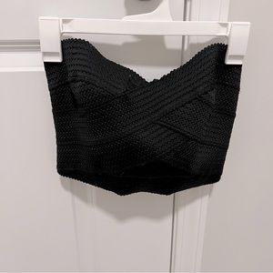 Express Sweetheart Pleated Black Crop Top